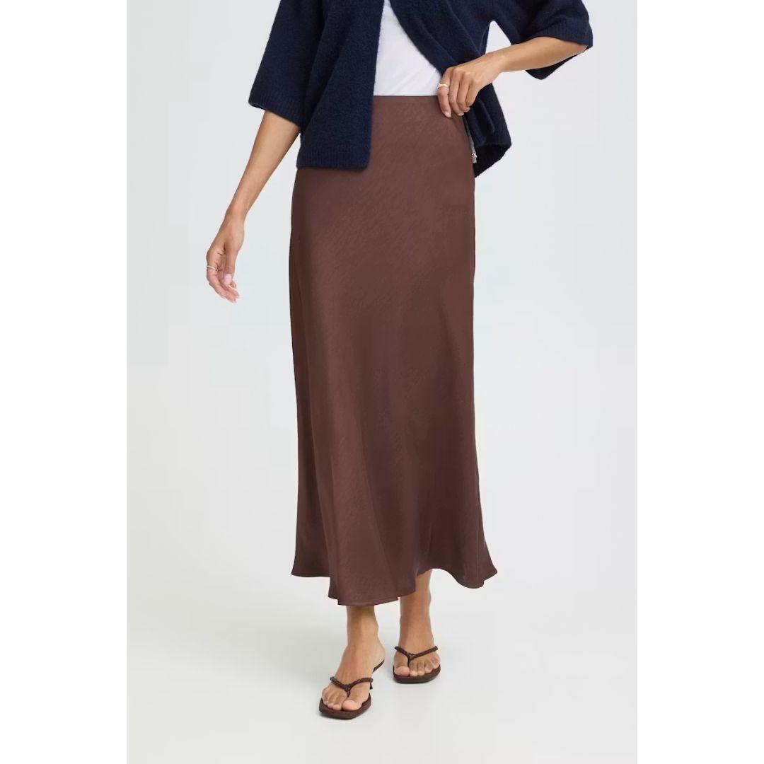 Dacanna Satin Midi Skirt | French Roast