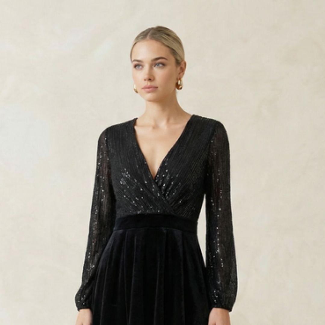 Mist Velvet & Sequin Dress | M064818 | Black