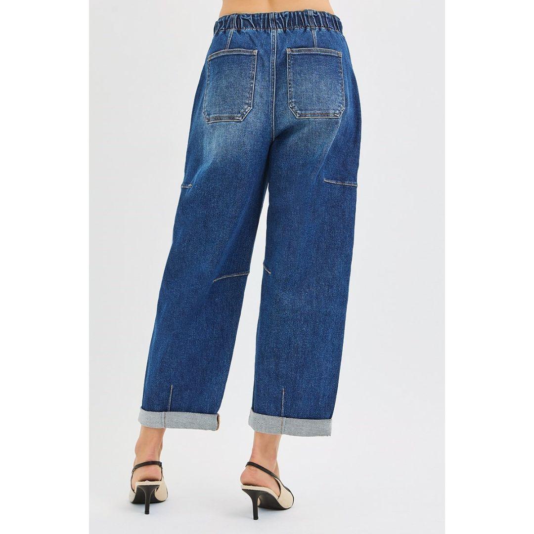 Risen High Rise Barrel Stretch Jean | Dark