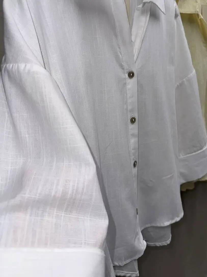 Oversized Linen Shirt with Back Vent | White