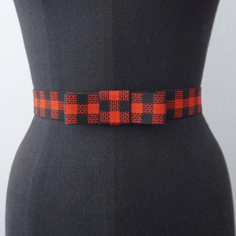 Plaid Elastic Bow Belt - Red/Black