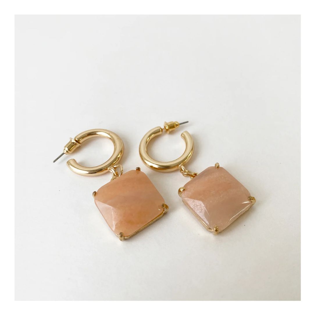 Peach Natural Stone Earrings - 2561-MXP-G