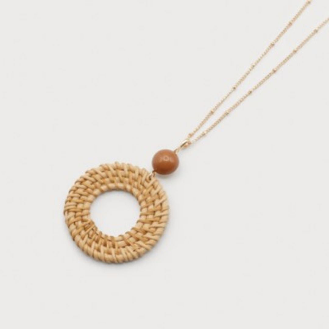 Wood and Resin Pendant Necklace - Tan