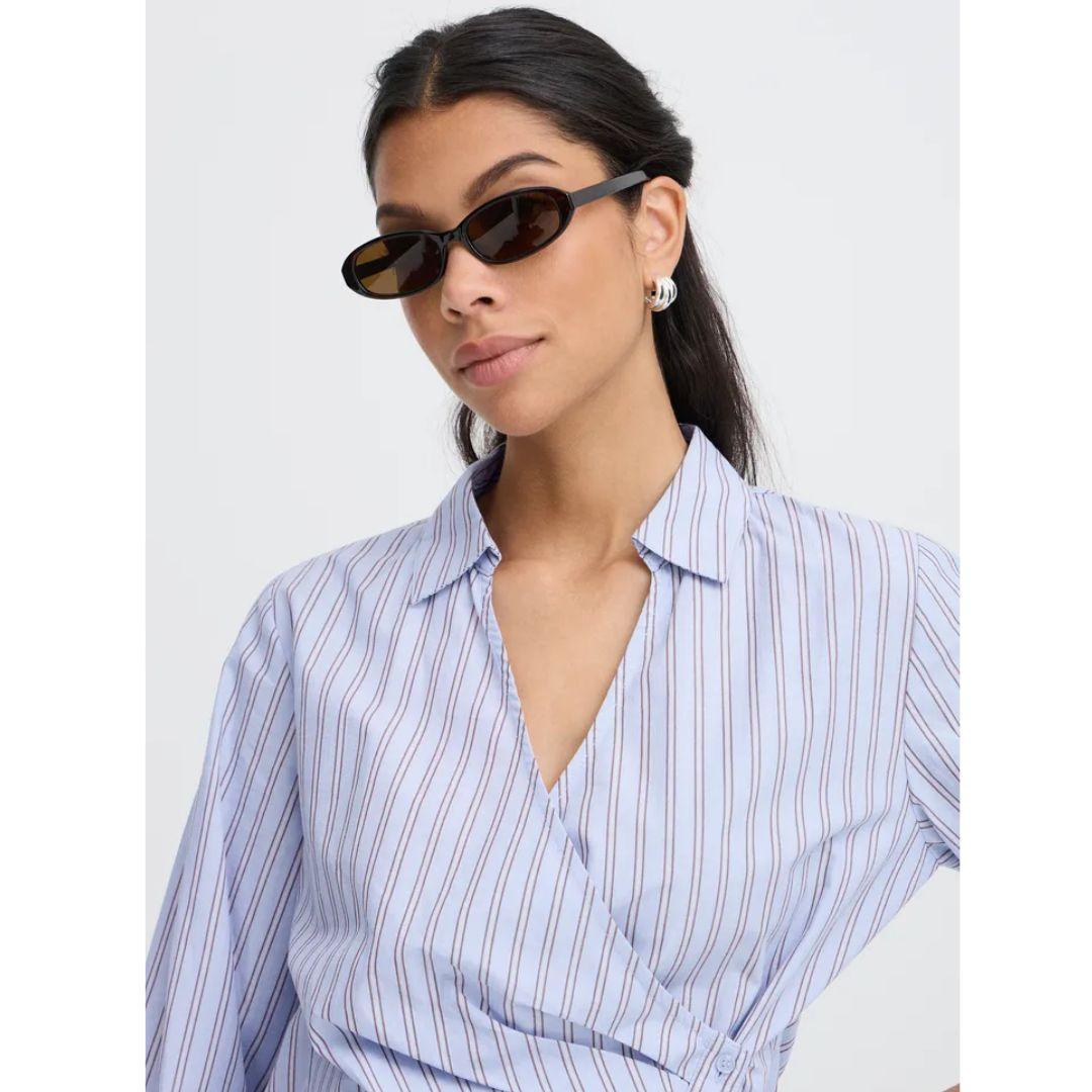 BYOUNG Hene Striped Wrap Shirt | 20819576 | Chambray Brown