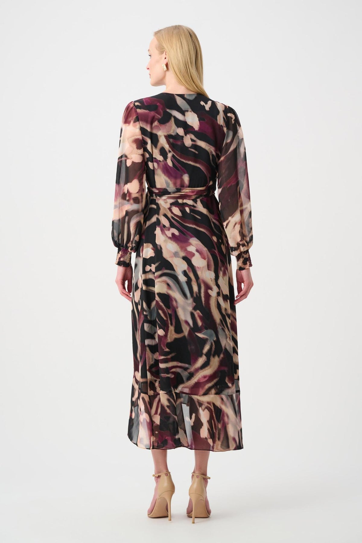Chiffon Printed Fit and Flare Wrap Dress - 263739 - Black Multi