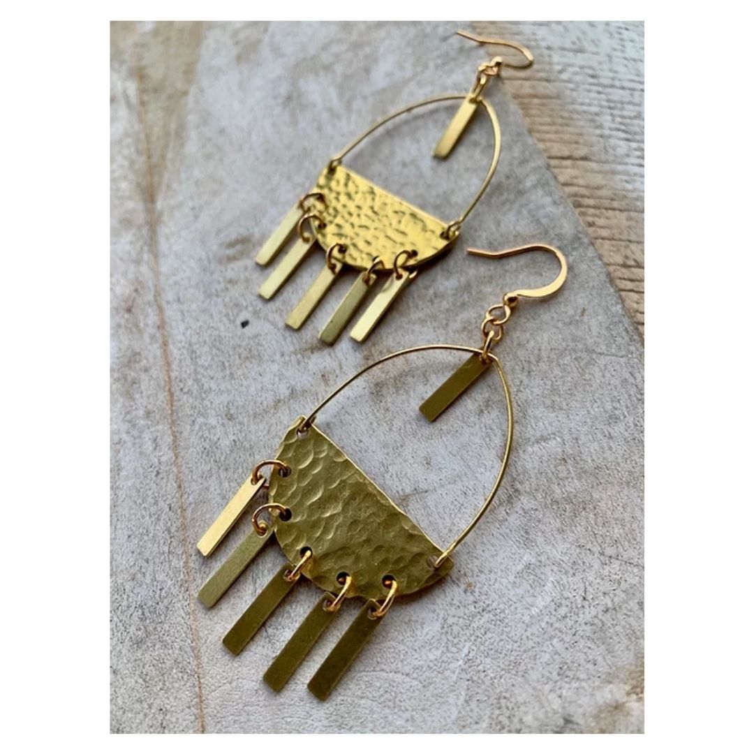 Brass Semicircle with Hanging Bars Earrings
