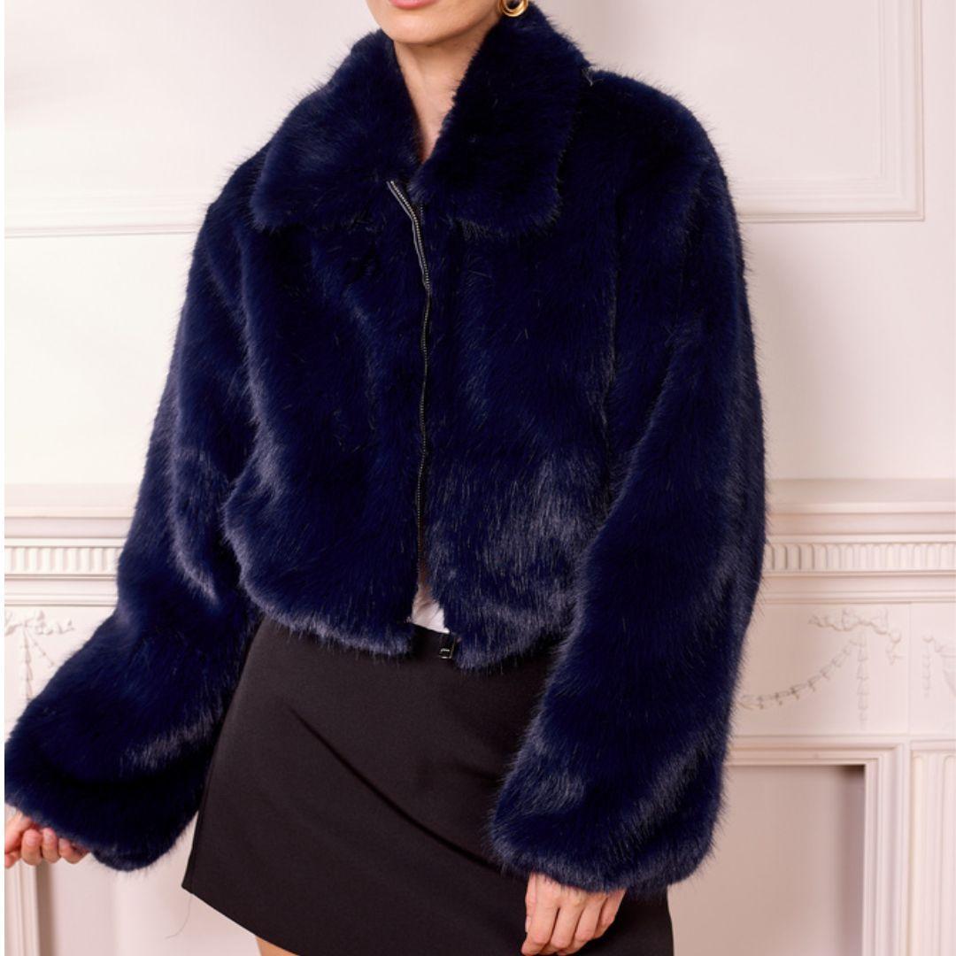 Goldleaf Faux Fur Jacket | M041941 | Navy