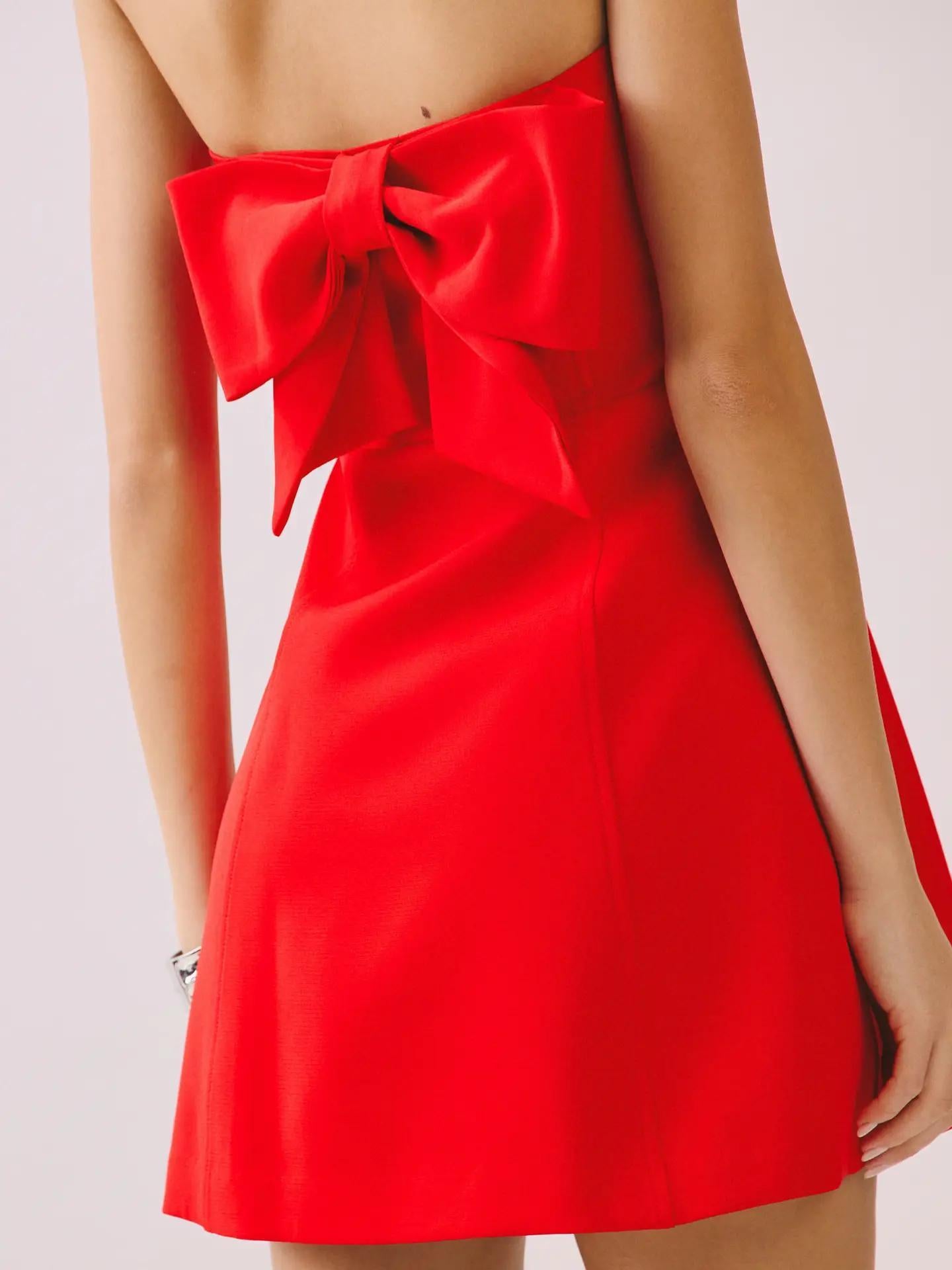 Red Strapless Bow Mini Dress
