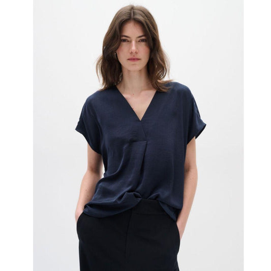 Rinda V-Neck Short Sleeve Flowy Blouse