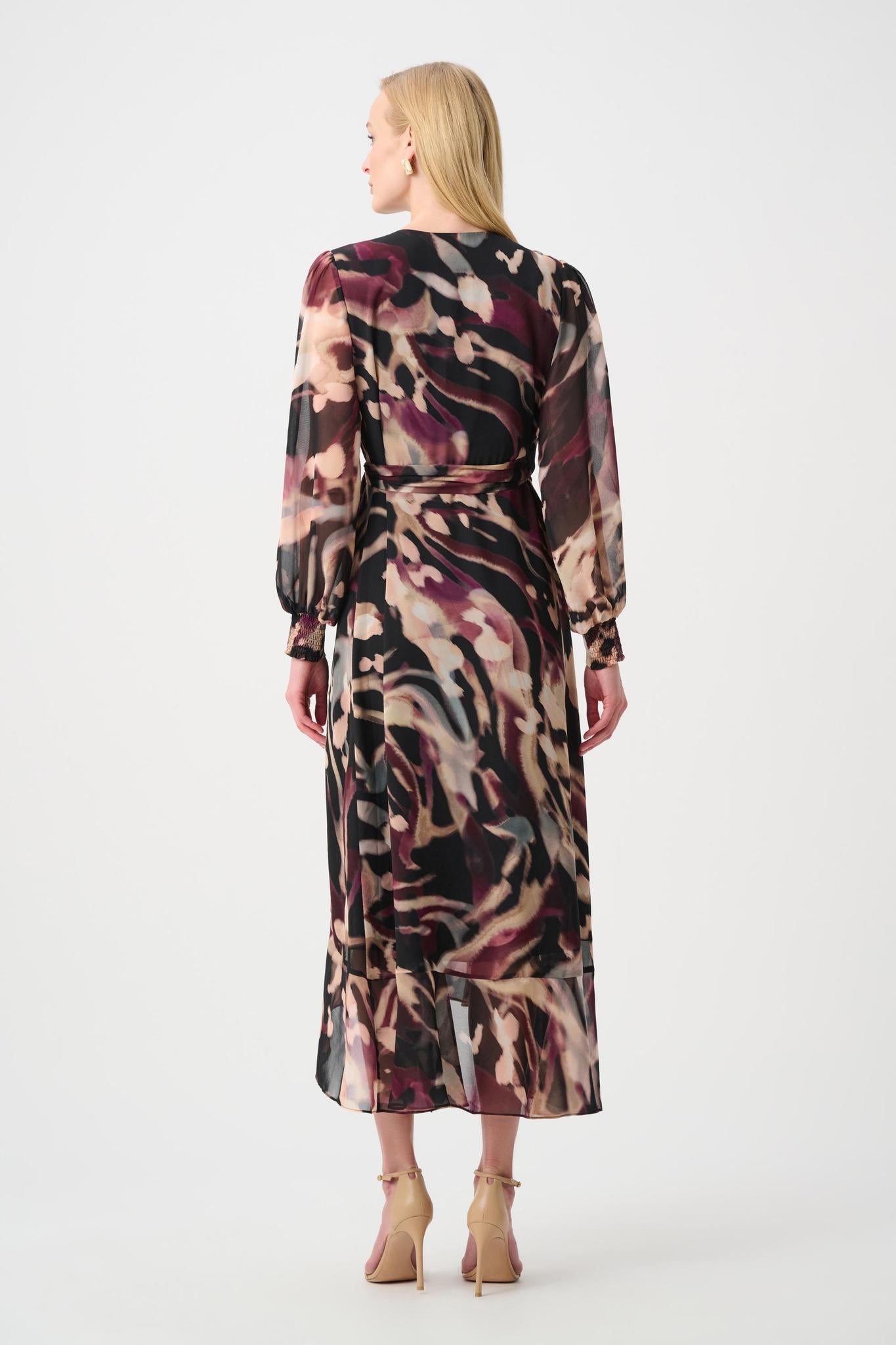 Chiffon Printed Fit and Flare Wrap Dress - 263739 - Black Multi