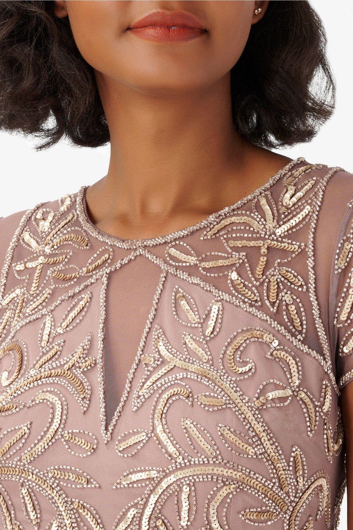 Boat Neck Short Sleeves Back Zipper Dress - AP1E209867 - Stone