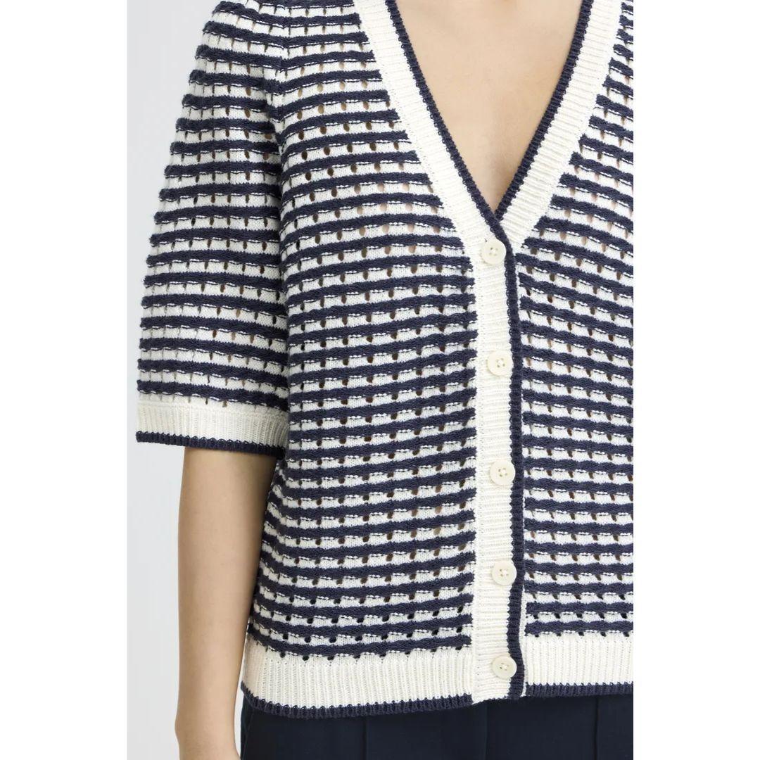 Ardina Short Sleeve Stripe Sweater - Birch & Navy