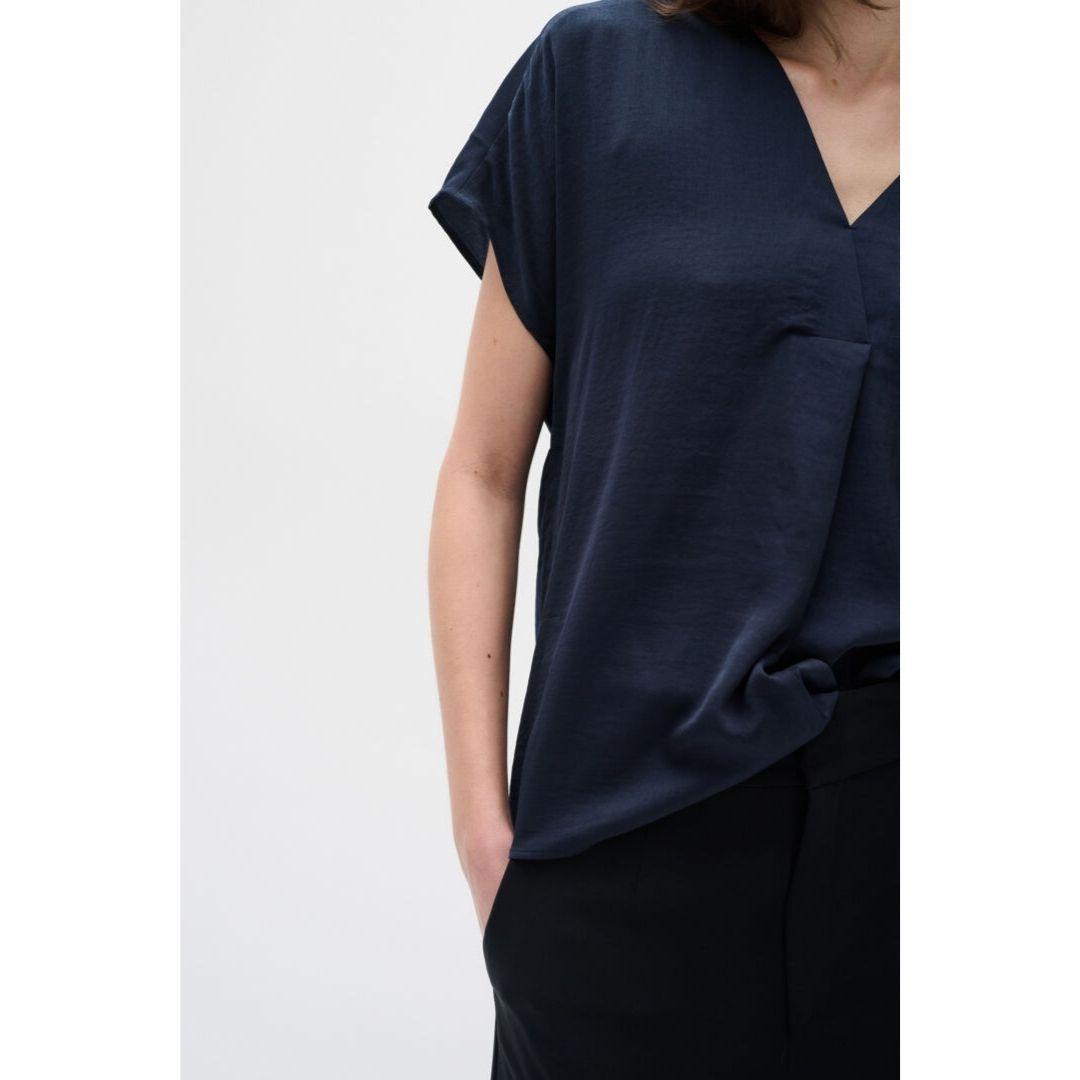Rinda V-Neck Blouse - 30105188 - Marine Blue