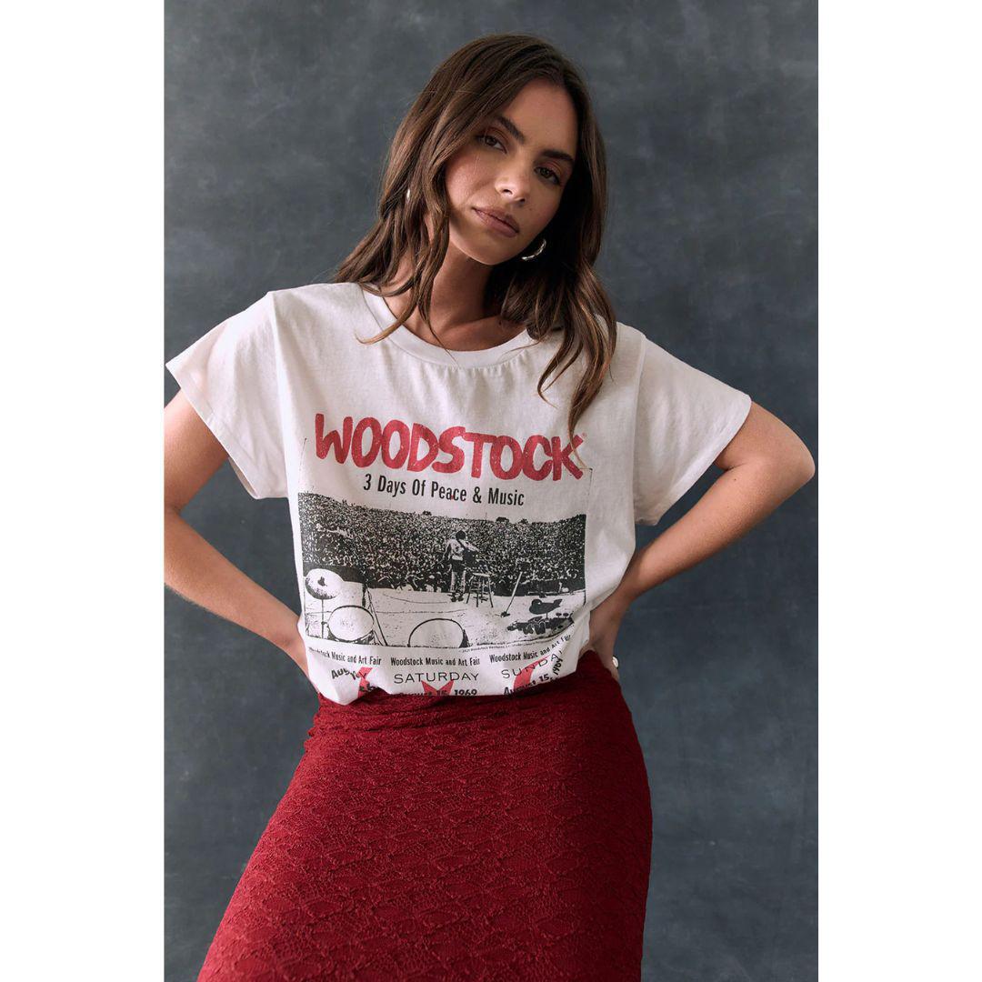 Woodstock Peace And Music Ticket Tee - White