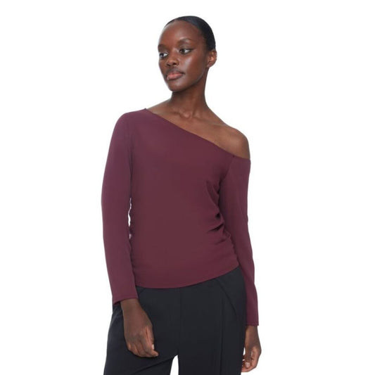 Drop Shoulder Vegan Silk Top | 628011 | Merlot