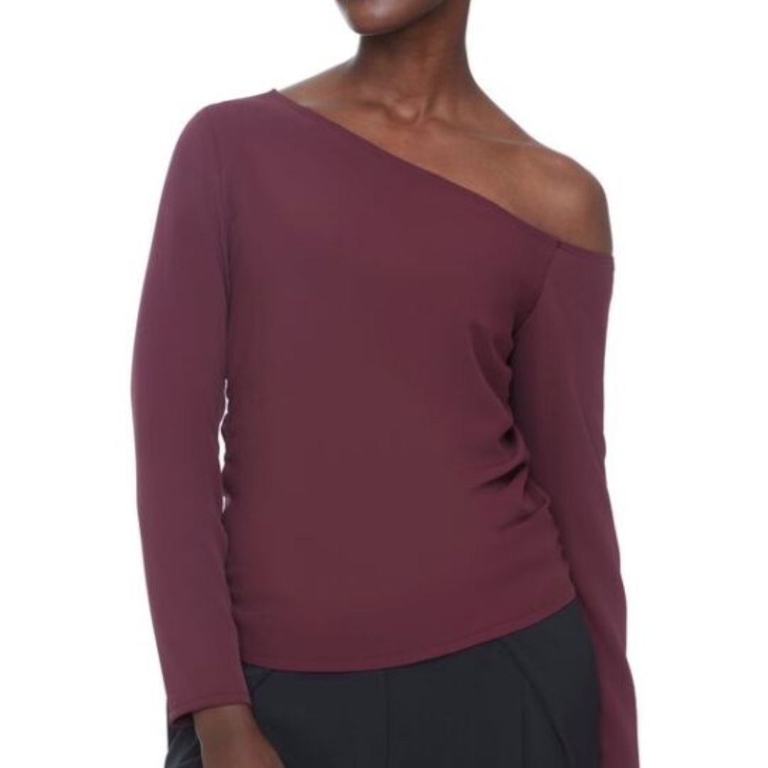 Drop Shoulder Vegan Silk Top | 628011 | Merlot