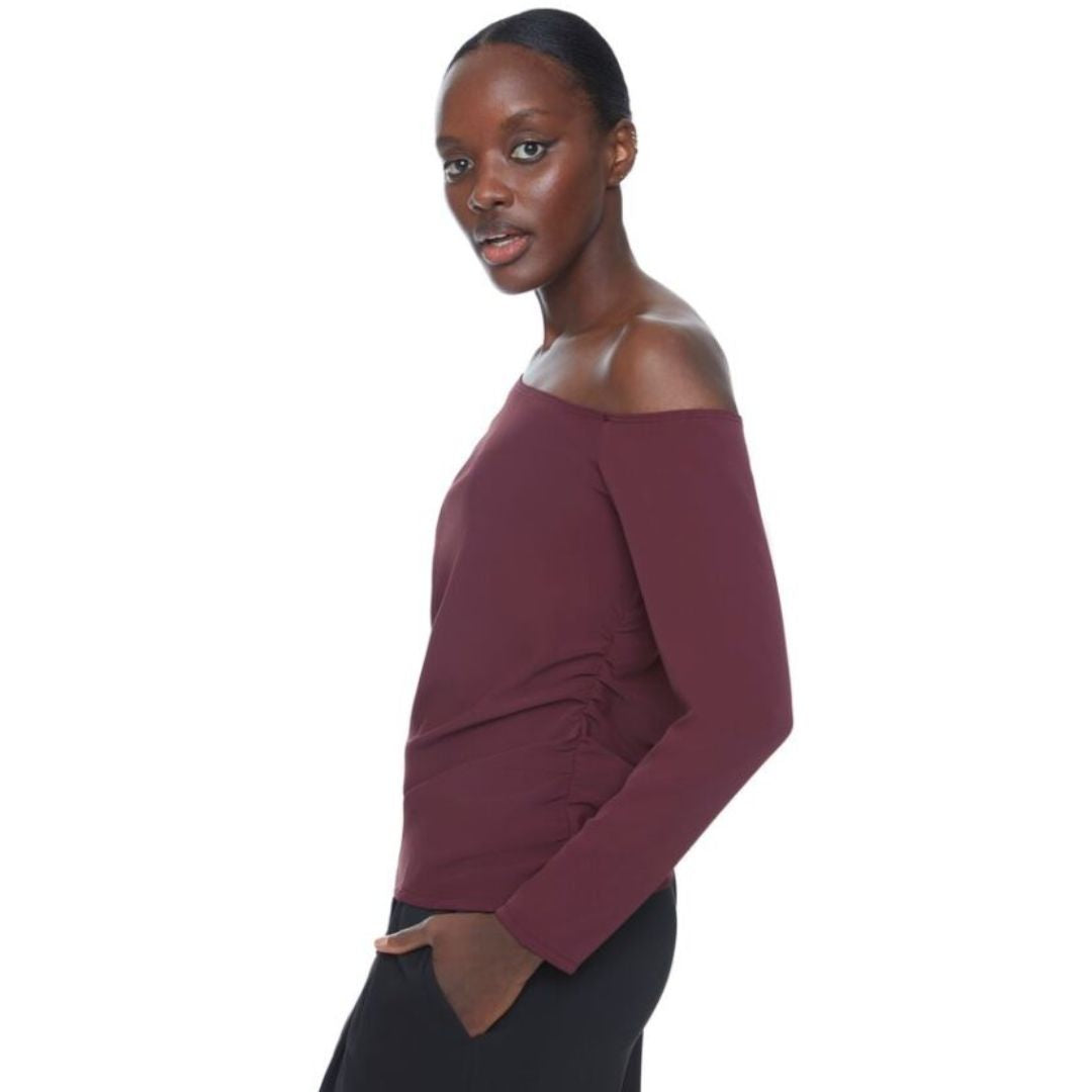 Drop Shoulder Vegan Silk Top | 628011 | Merlot