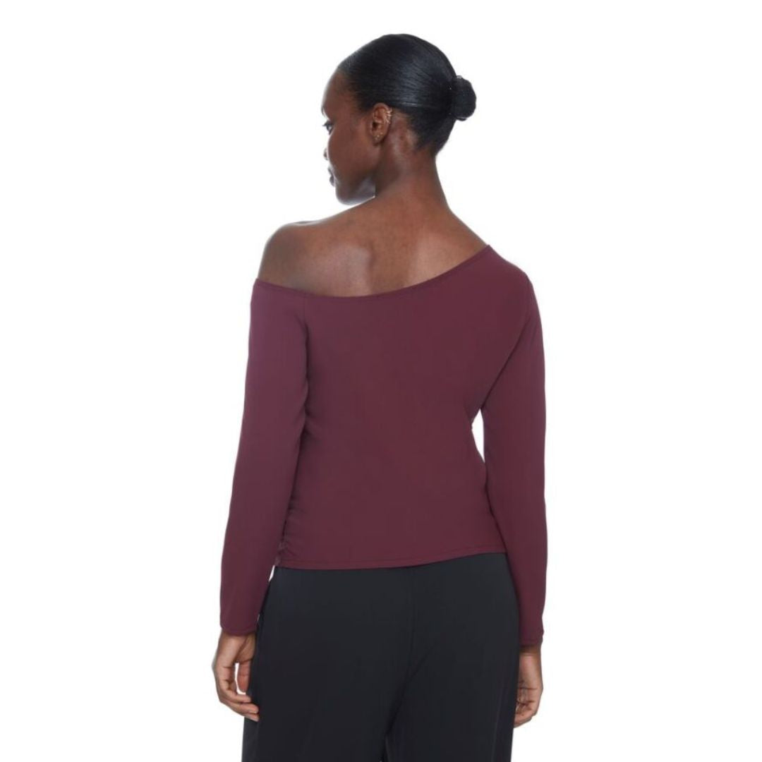 Drop Shoulder Vegan Silk Top | 628011 | Merlot