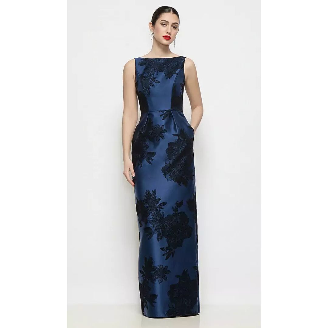 Alfred Sung Lisette Flocked Satin Gown | D903FFT