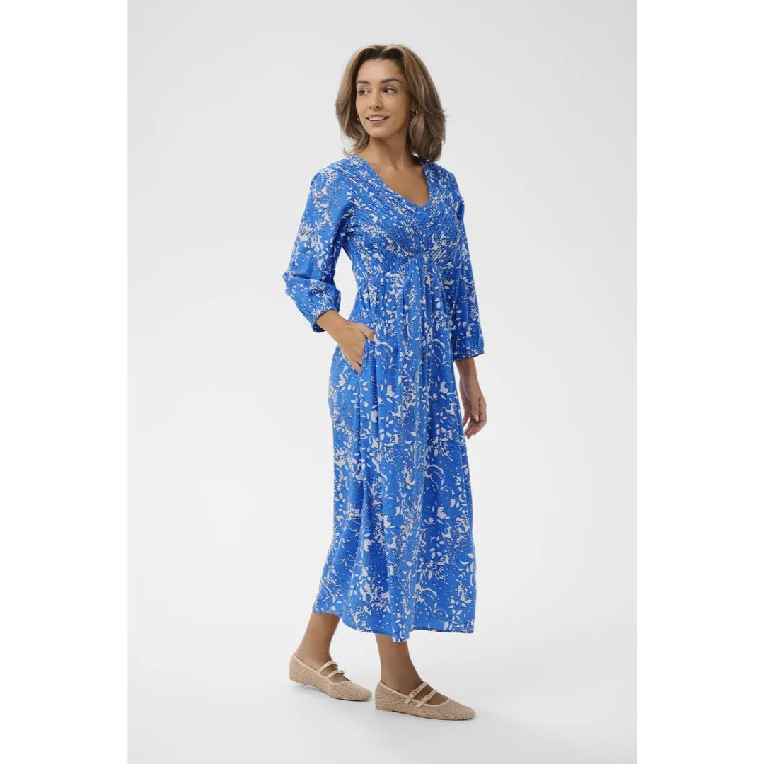 Tiah Smocked Maxi Dress - Blue Toile