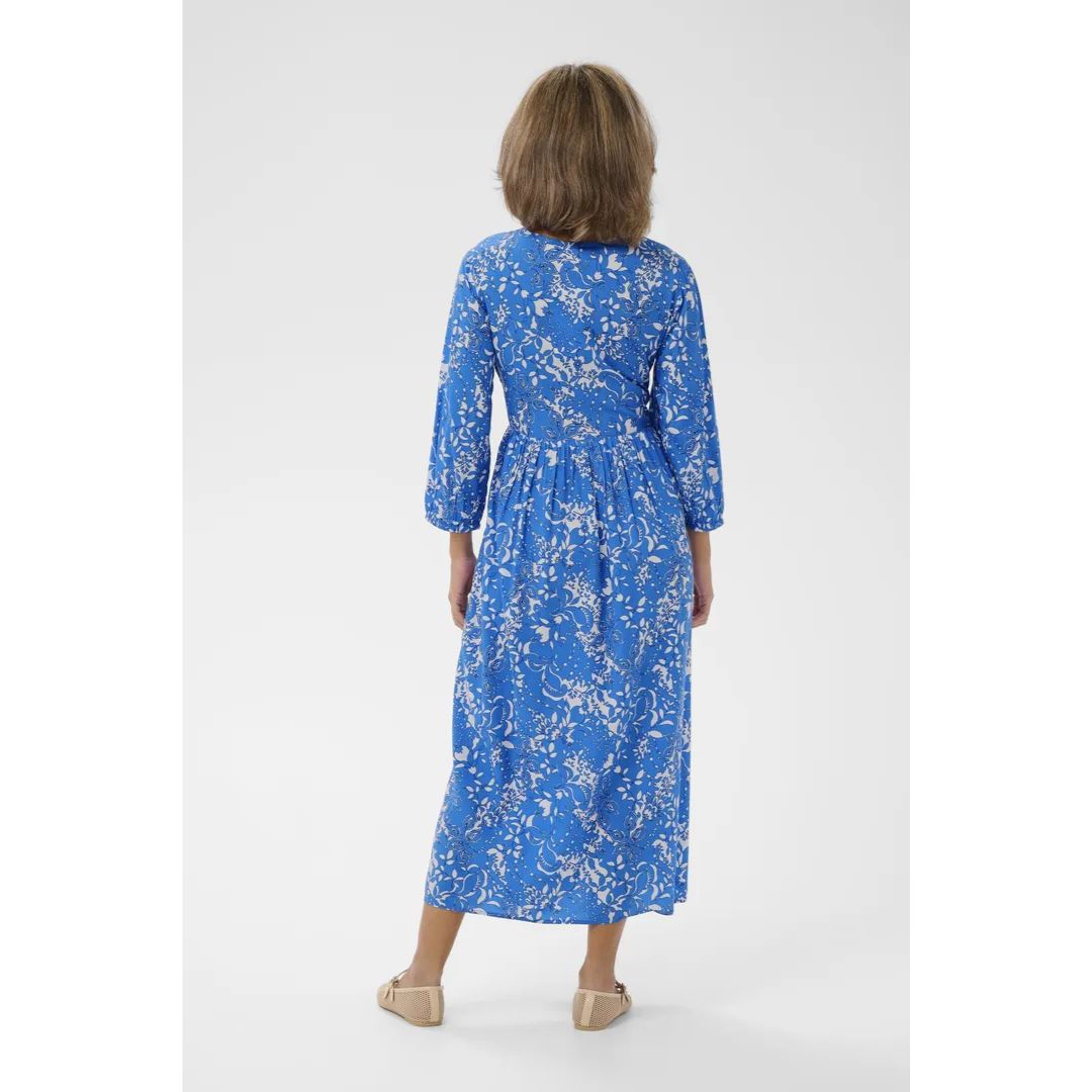 Tiah Smocked Maxi Dress - Blue Toile