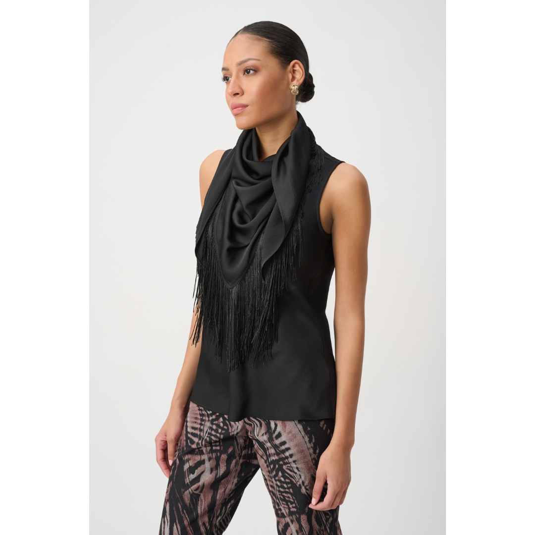 JOSEPH RIBKOFF Fringed Satin Top | 264147