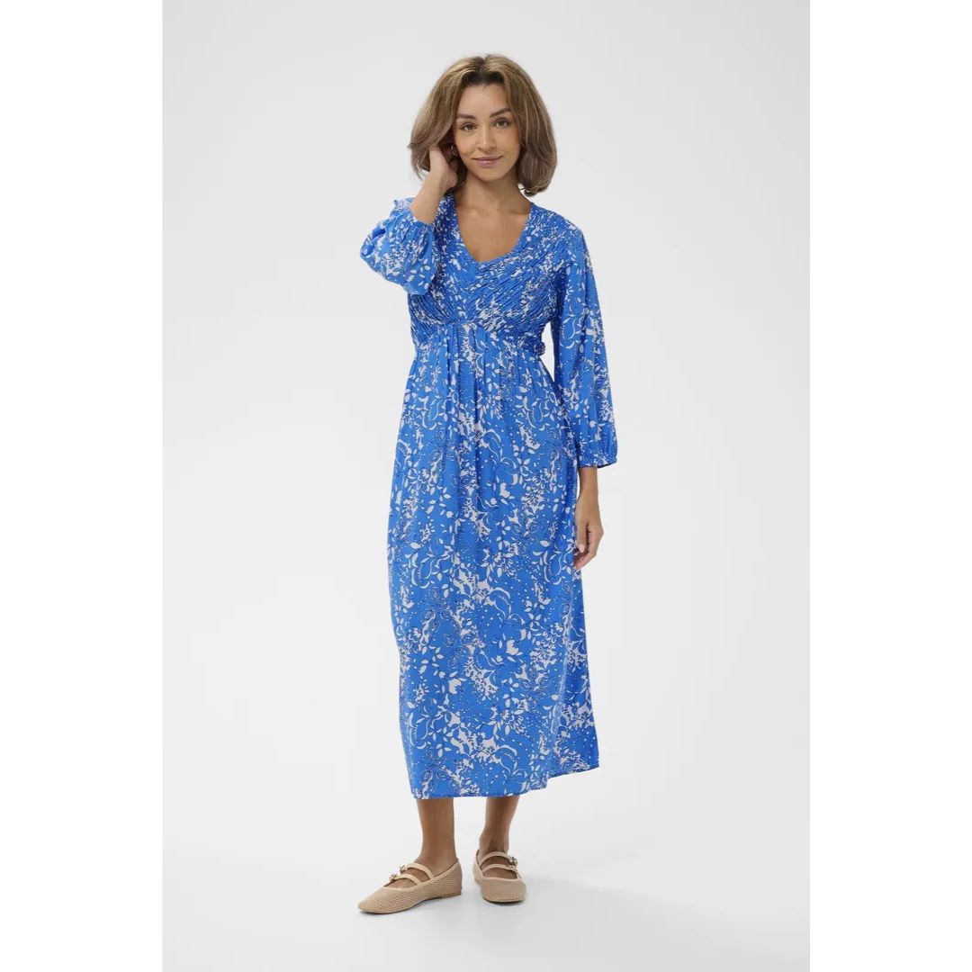 Tiah Smocked Maxi Dress - Blue Toile