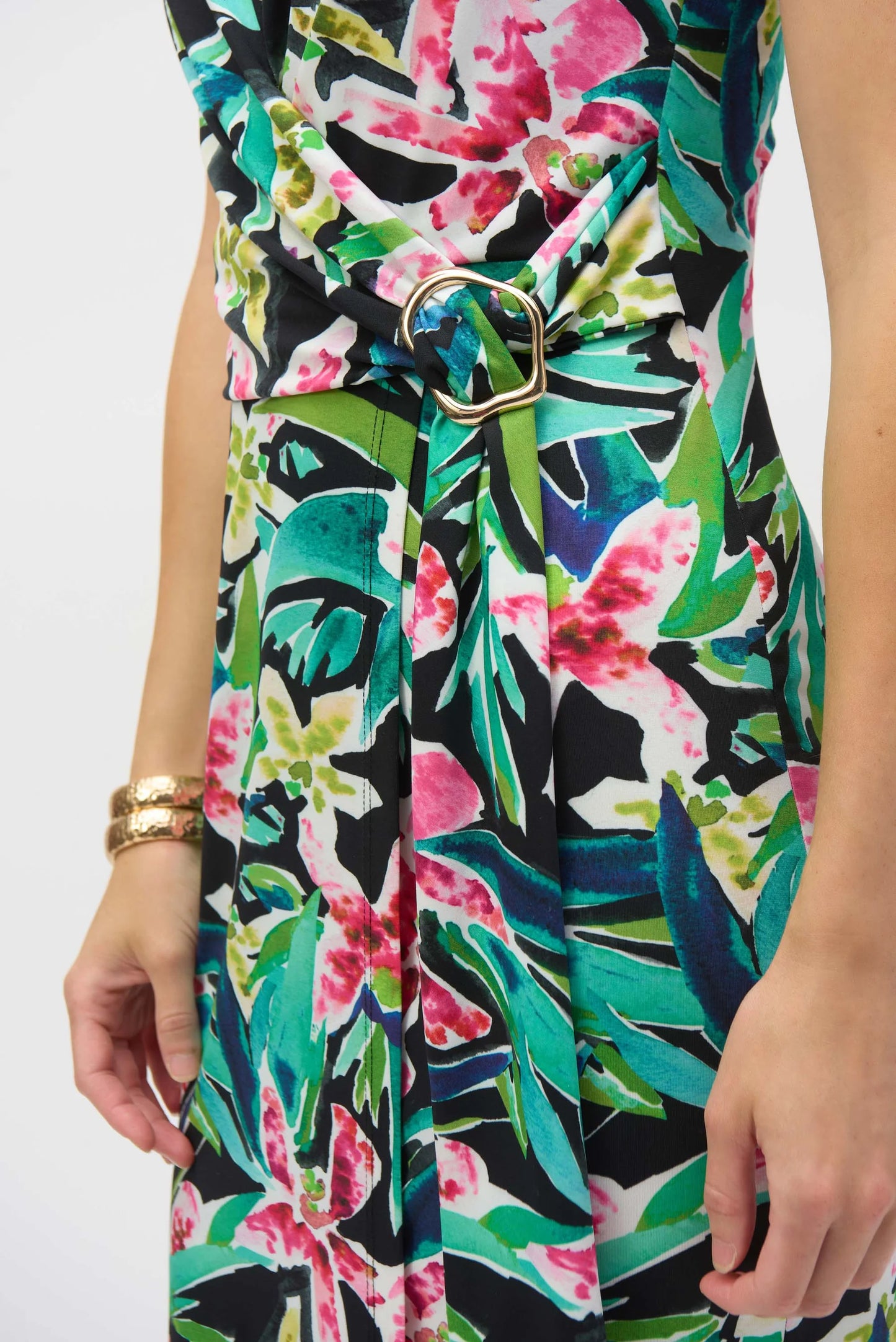 Tropical Print Sheath Dress - Black Multi