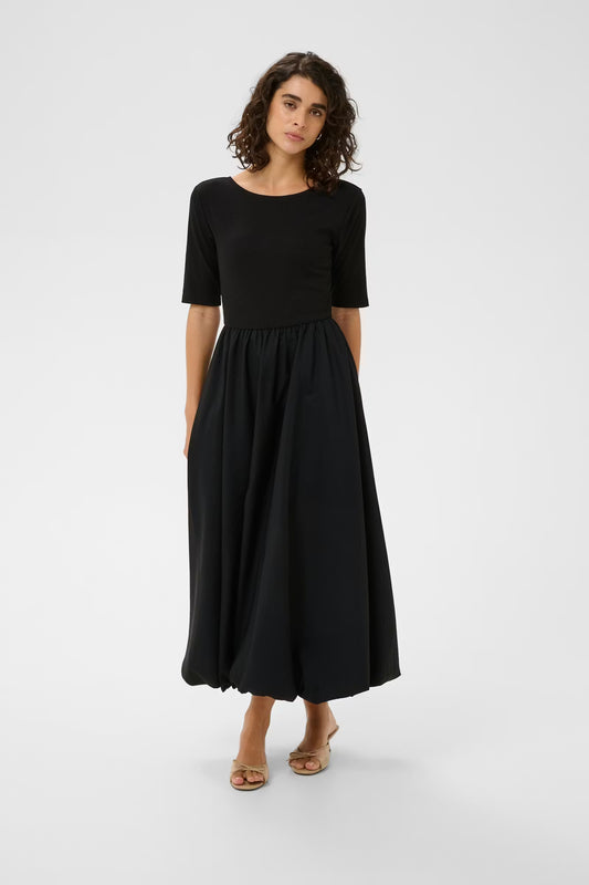 Kirsten Bubble Hem & Ballet Back Midi Dress -  Black