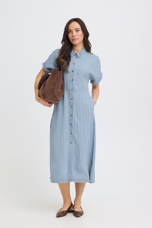 Kosmo Button Midi Dress - Light Blue