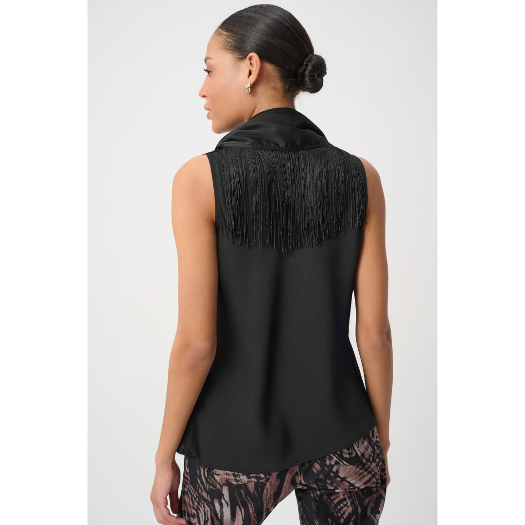 JOSEPH RIBKOFF Fringed Satin Top | 264147