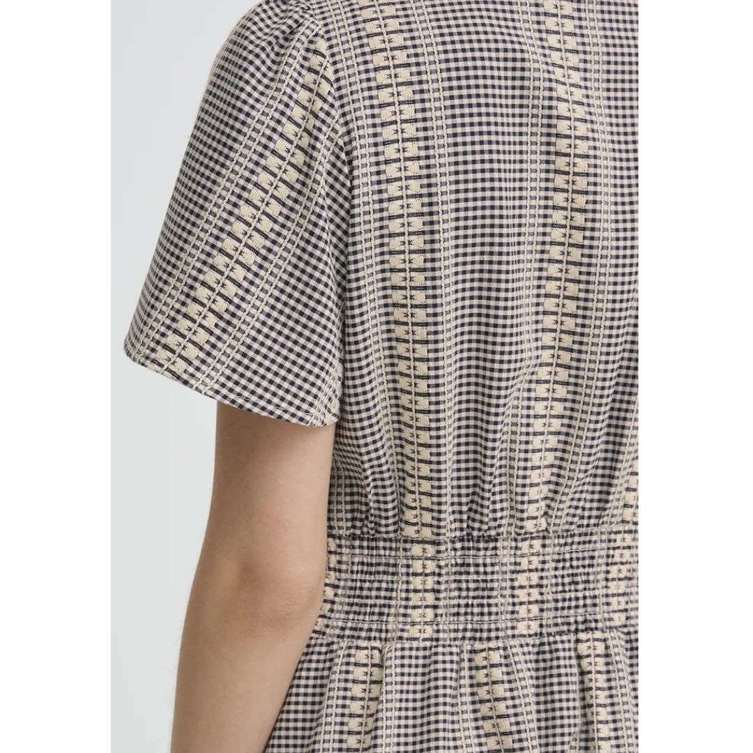 Bronwen Button Down Midi Dress - Black Check