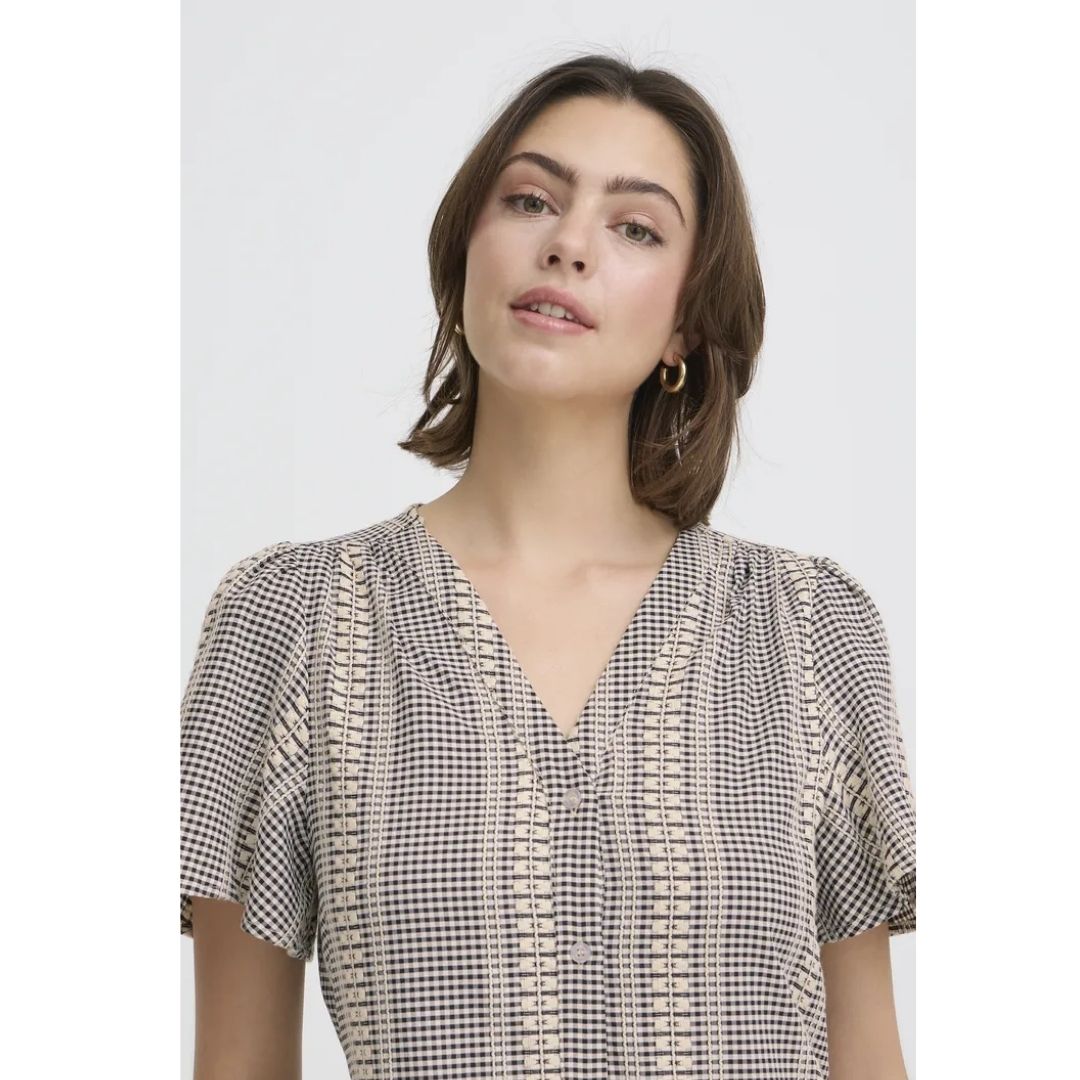 Bronwen Button Down Midi Dress - Black Check