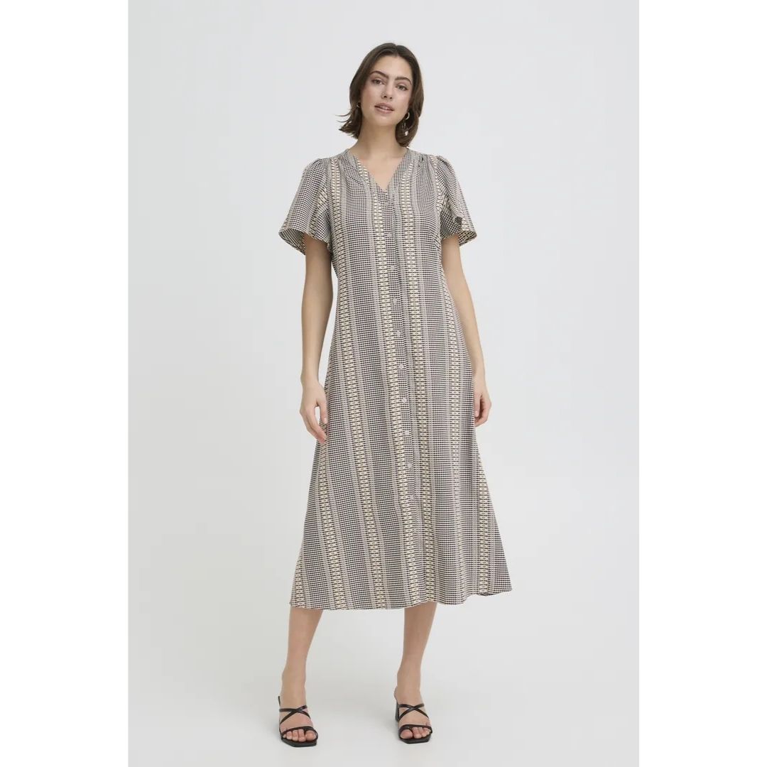 Bronwen Button Down Midi Dress - Black Check
