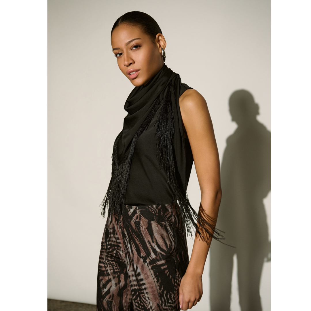 JOSEPH RIBKOFF Fringed Satin Top | 264147