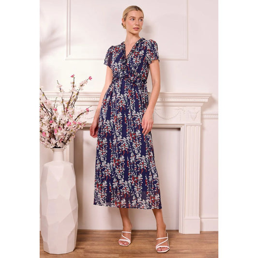 Toulon Floral Chiffon Midi Dress -  Navy