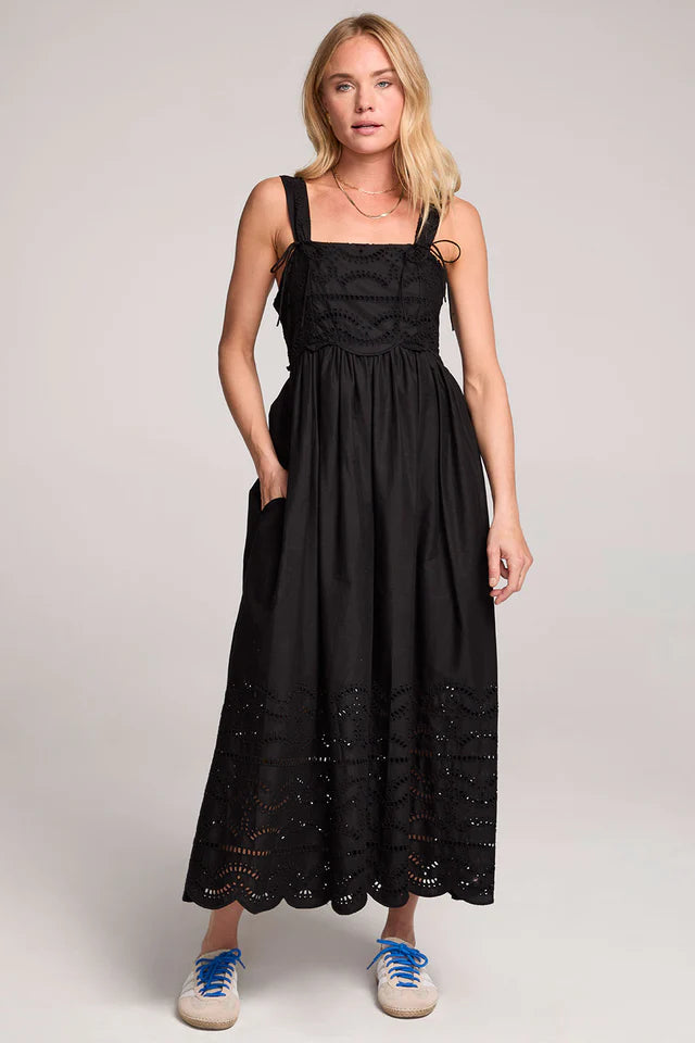 Avelina Eyelet Midi Dress - Black