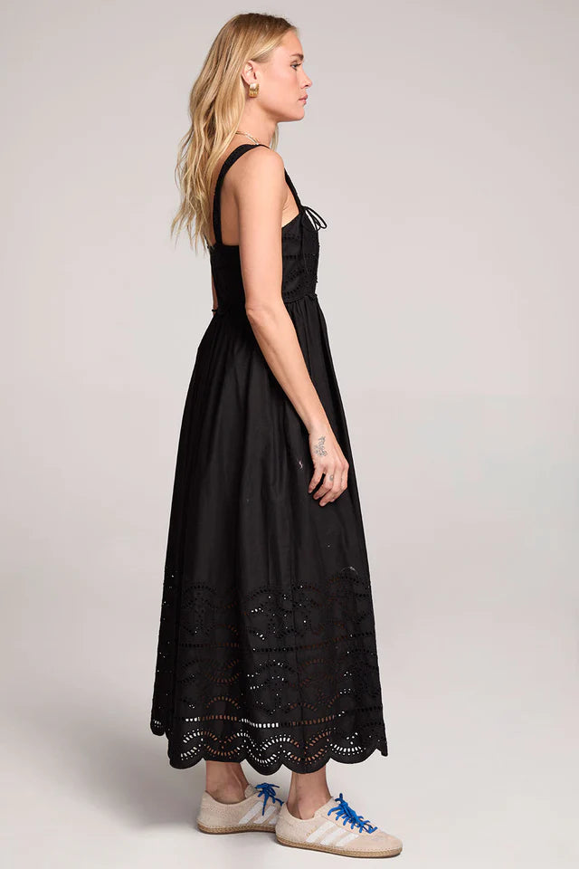 Avelina Eyelet Midi Dress - Black