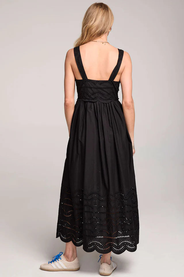 Avelina Eyelet Midi Dress - Black