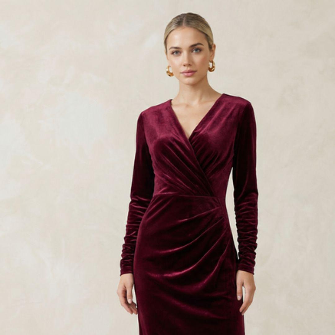 Hearth Velvet Long Sleeve Dress | J028912 | Burgundy