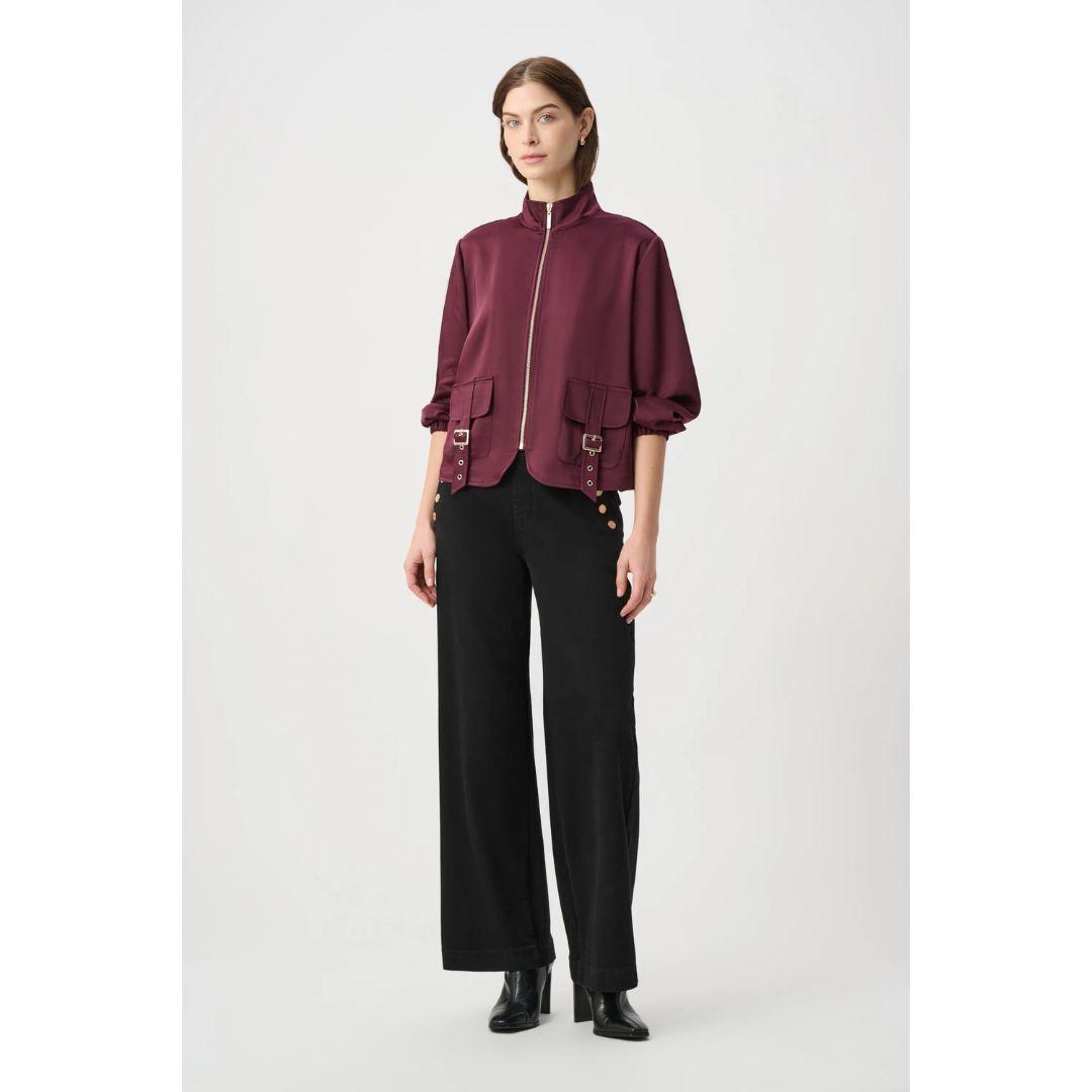 Joseph Ribkoff Satin Puff Sleeve Utility Jacket | Elderberry