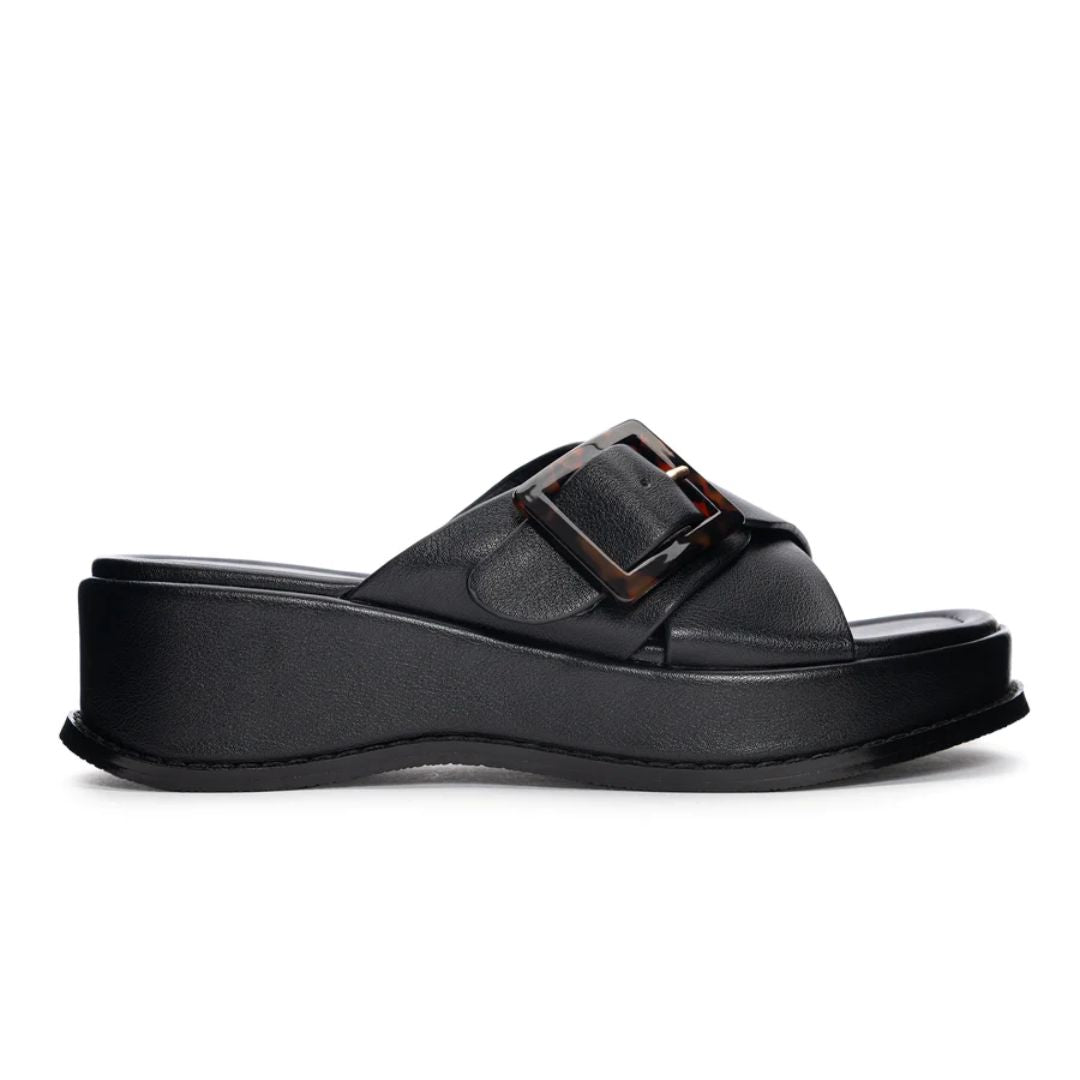 Clarke Tortoise Buckle Sandals - Black