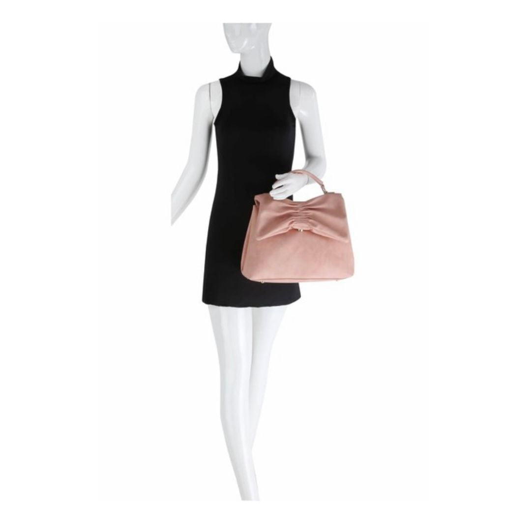 Pleated Bow Crossbody Satchel - JY0415 - Blush