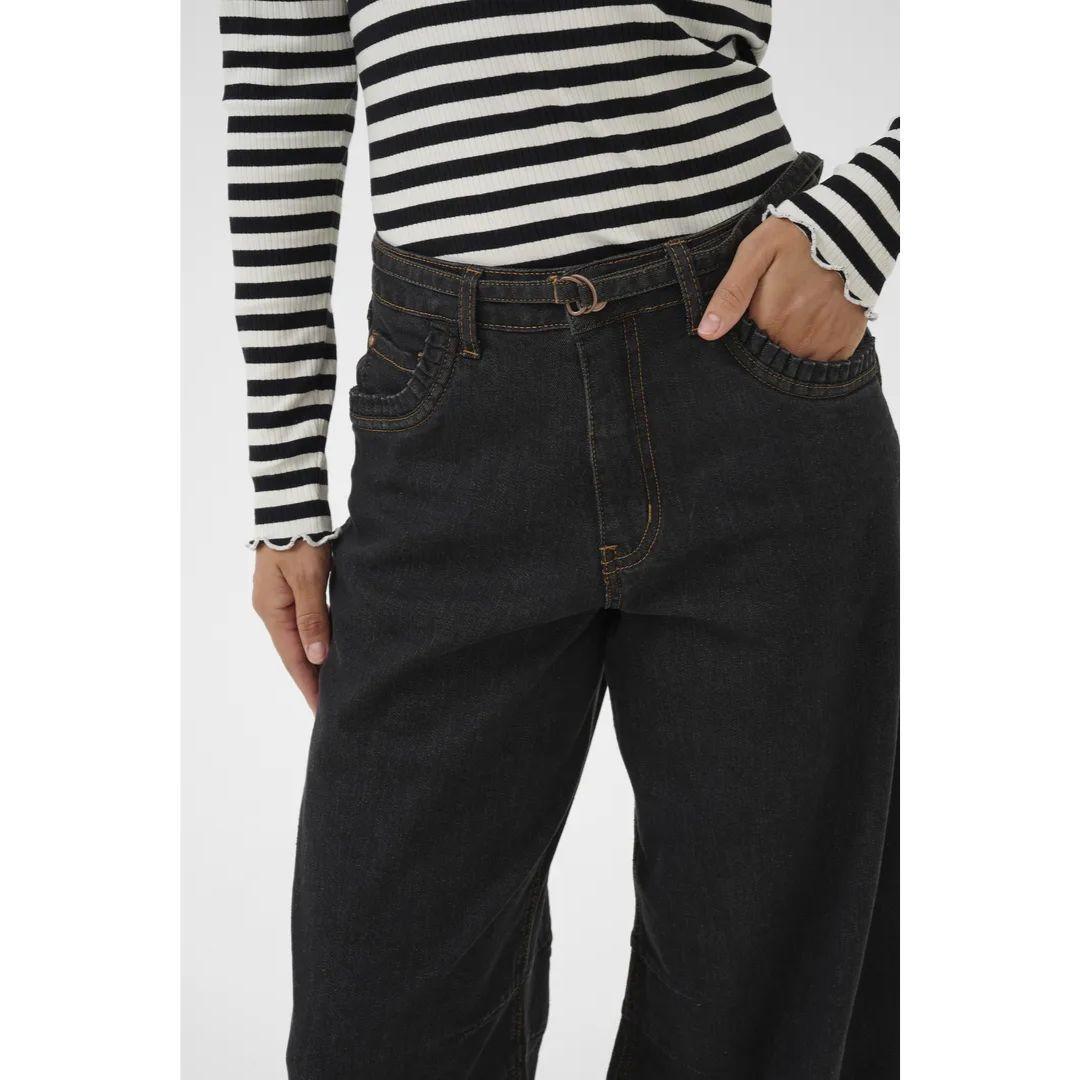 Caysa Ankle Stretch Barrel Jeans - Black Washed