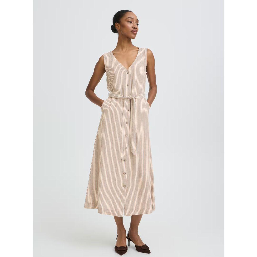 Falakka Button Down Midi Dress - Woodsmoke Stripe
