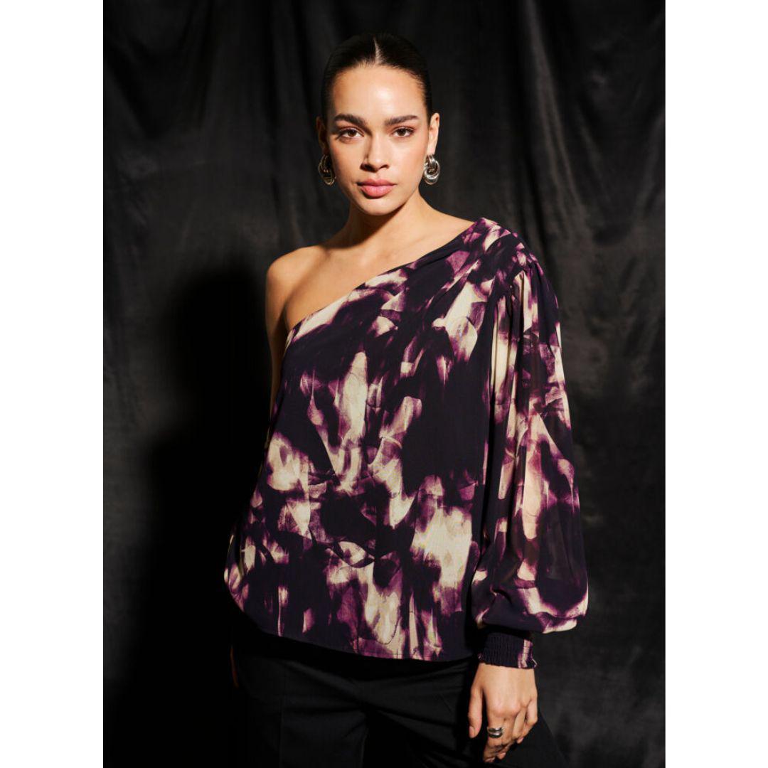 Aska One Shoulder Blouse - Purple Mix