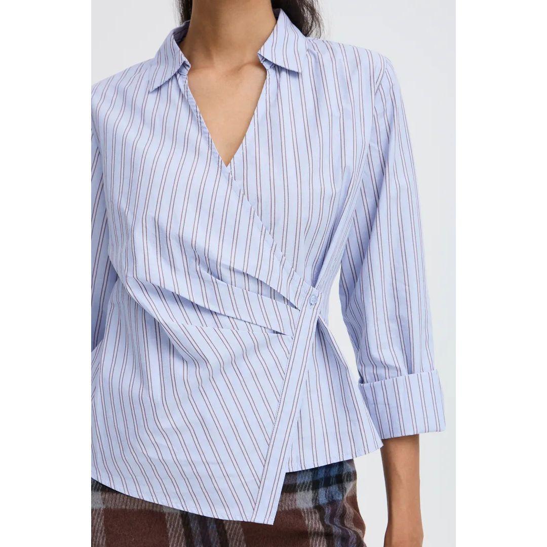 BYOUNG Hene Striped Wrap Shirt | 20819576 | Chambray Brown