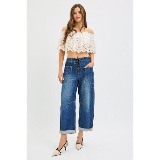 Risen High Rise Barrel Stretch Jean | Dark