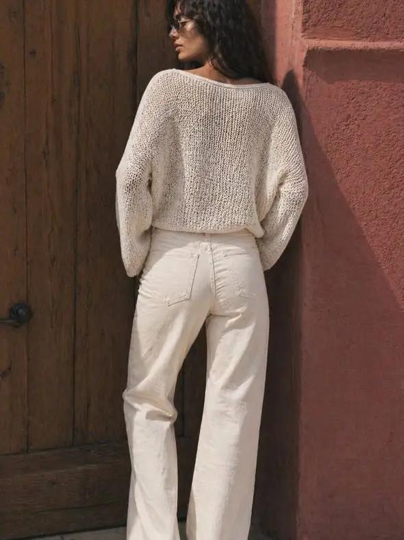 Open Knit Transitional Pullover | Beige