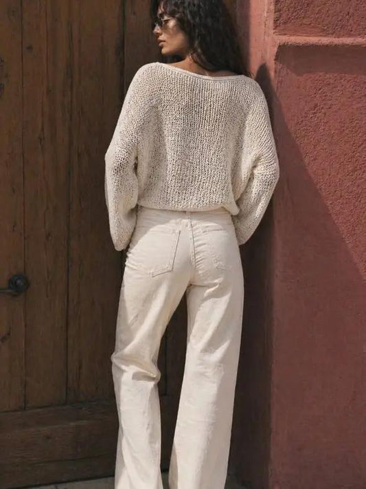 Open Knit Transitional Pullover | Beige